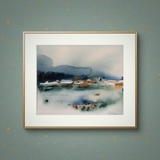 Original Aquarell Bild Abstrakt Natur Gold Handgemalt 24x30 cm