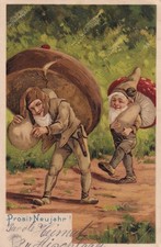 Zwerge schleppen Riesen-Fliegenpilz AK 1906 Prosit Neujahr Dwarfs 2510112