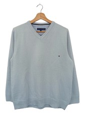 Tommy Hilfiger Herren Pullover V-Ausschnitt Hellblau Gr. S 100% Baumwolle Casual