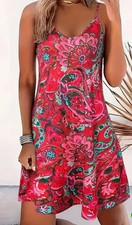 Damenkleid Sommerkleid  Trägerkleid Kofferkleid rot bunt Paisleymuster Gr M NEU