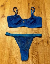 Lounge Underwear Set BH Größe 65F mit String Größe M Blau