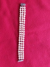  Perlenarmband 3 reihig,  585 Weißgold 14 Karat mit Saphire, Länge 19 cm. 