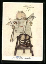 Künstler-AK Hummel: Steppke liest die Zeitung 