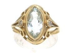 Größe 61 Ring 585 GOLD 14 Karat Gelbgold Goldring Diamanten Blautopas G3722/25