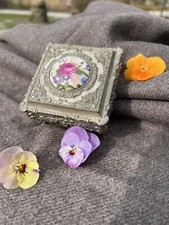 schachtel mit deckel Messing Porzellan Rose Geschenk Box Vintage 60j