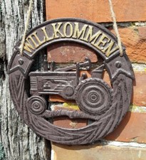 Traktor Schild, Trecker Guss Schild, 22 cm "Willkommen", Bulldog, Schlepper