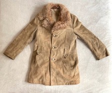 Lammfellmantel Lederjacke Pelzkragen Teddyfutter beige Gr. L  Vintage Boho