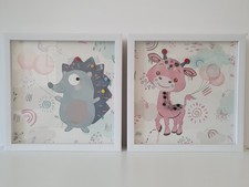 Bild mit Rahmen 30 x 30 cm, 2er Set, Kinder Mädchen, 3D Effekt u. Glitzer, Neu