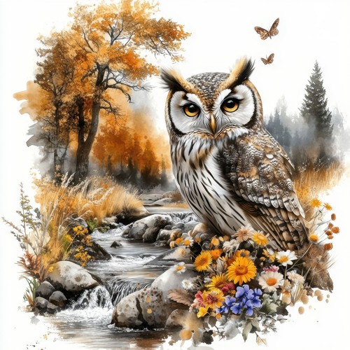 Deko bild eule fluss herbst - deko,
