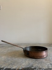 Eine französische 19.Jh. Kupfer Bratpfanne Zinn ausgekleidet 21cm Durchmesser Messinggriff, schwer