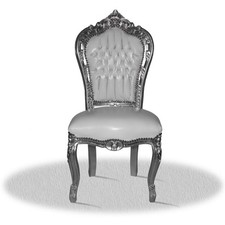 Barockstuhl weiss silber Kunstleder edel elegant antik  repro klassisch luxus