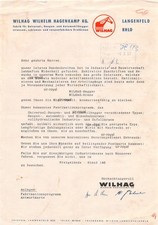 Wilhag Wilhelm Hagenkamp AG - Langenfeld - 1957 - Histor. Schriftstück ~21x30cm