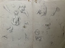 Körperstudien Kind Bleistiftzeichnung Unbekannter Künstler Kopf Bein Fuß Kunst 