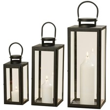 BOLTZE Laterne Arana 3er Set Schwarz Metall Windlicht Kerzenhalter Skandinavisch