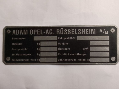 Typenschild adam opel - typenschild,
