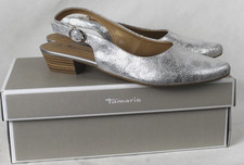 Tamaris Silver Metall Slingpumps, Leder,Damen,Gr.39 sehr guter Zustand