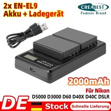 2x 2000mAh ENEL9 EN-EL9A Akku