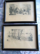 2x Bleistiftzeichnung*Berlin*Blick auf Zehlendorf*Kirche*