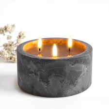 LED 3-Docht Kerze Beton Optik mit Timer - 15 cm - Deko Licht mit Flacker Effekt