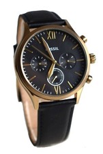 Fossil Herrenuhr Armbanduhr BQ2410 Lederarmband schwarz gold Chronograph neu