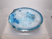 blau Achat Druse dicke Platte Kristalle innen ovalrund 17 x 14,5 x 1,6 cm 804 g