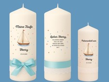 Taufkerze Segelboot maritim mit Patenkerze personalisiert 23cm Name und Datum