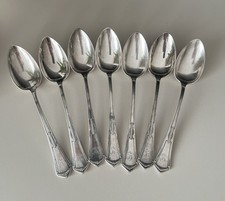 6 (+1) Jugendstil Esslöffel August Wellner & Söhne, 90 Silberauflage, Monogramm