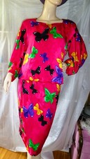 EDLE IMPRESSIONEN AKRIS SCHWEIZ SEIDEN KLEID GR 40 PINK SCHMETTERLINGE GEFÜTTERT