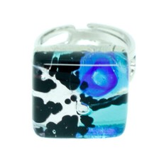 Murano Glas Ring blau schwarz