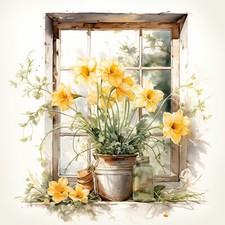 Deko Bild Fenster Narzissen