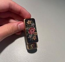 Vintage Lippenstifthalter mit Email-Kabochon und Spiegel Germany, ca. 1950er