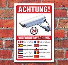 Schild Videoüberwachung Warnschild Hinweisschild 10 Sprachen 3 mm Alu-Verbund