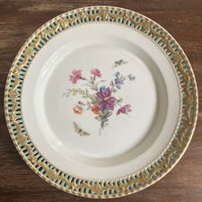 KPM Kurland Dekor 73 Durchbruch Teller 21,2x3cm Mint Gold Blumen Schmetterlinge