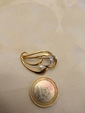 Vintage-Brosche mit echt  Perle und Zirkonia, AM Gold
