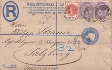 GB 1894 QV 2d Pracht Ganzsache Einschreiben Umschlag aufgewertet mit 1d Flieder