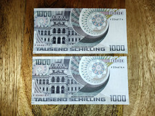 2 x 1000 Schilling 1983 Schrödinger, UNC , BANKFRISCH, F354616H, F354617H