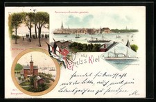 Lithographie Kiel, Der Seegarten, Bellevue, S. M. Yacht Hohenzollern 1897 