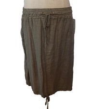 Damen Midi Leinen Rock Oliv