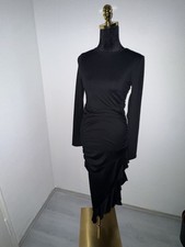 SHEIN Petite Volant Kleid Lang Vokuhila Rüschen mit Schlitz Stretch Elastan