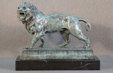 Bronze Statue Löwe sig. Valton Deko Raubkatze Kunstfigur Grün Figur Antik Patina