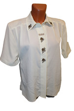 dünne Bluse M 38/40 kurzarm Crinkle Hemdbluse creme weiß Damenbluse Damen