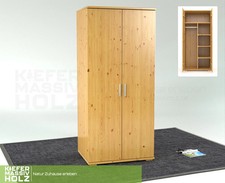 Nobis Kleiderschrank | 2-Türig mit Kleiderstange und Regale | 100% Bio Kiefer Ma