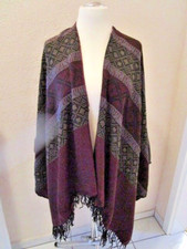 Poncho Cape One Size offen Rot Grau Mehrfarbig