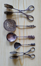 Besteck Löffel Zange Heber versilbert, Silber 800, schön, ansehen u. lesen !