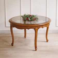 Vintage Couchtisch Wiener Geflecht rund Glas Chippendale Sofatisch Barock 50er