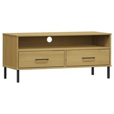 TV Schrank OSLO Braun Kiefer Massivholz 106 cm mit Metallbeinen Retro Design