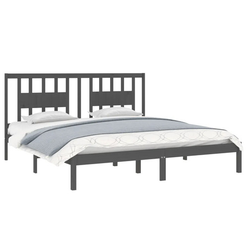 Massivholzbett grau kiefer - grau,