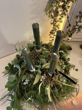 Edel Adventskranz Weihnachten Adventsdeko Vintage grün Creme