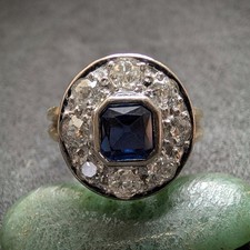 Entourage Target Ring 14k 585 Gold Altschliff Diamanten 1 Carat antik RG 56/57