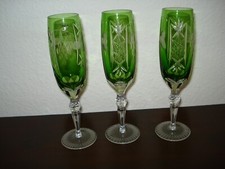 Nachtmann Bleikristall 3 Reseda grün Überfang Dekor Traube  Sekt Gläser Kelche 